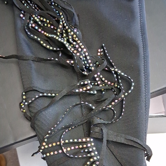 Cape Robbin Black Over the Knee Boots with Rhinestone Fringe - Picture 6 of 8